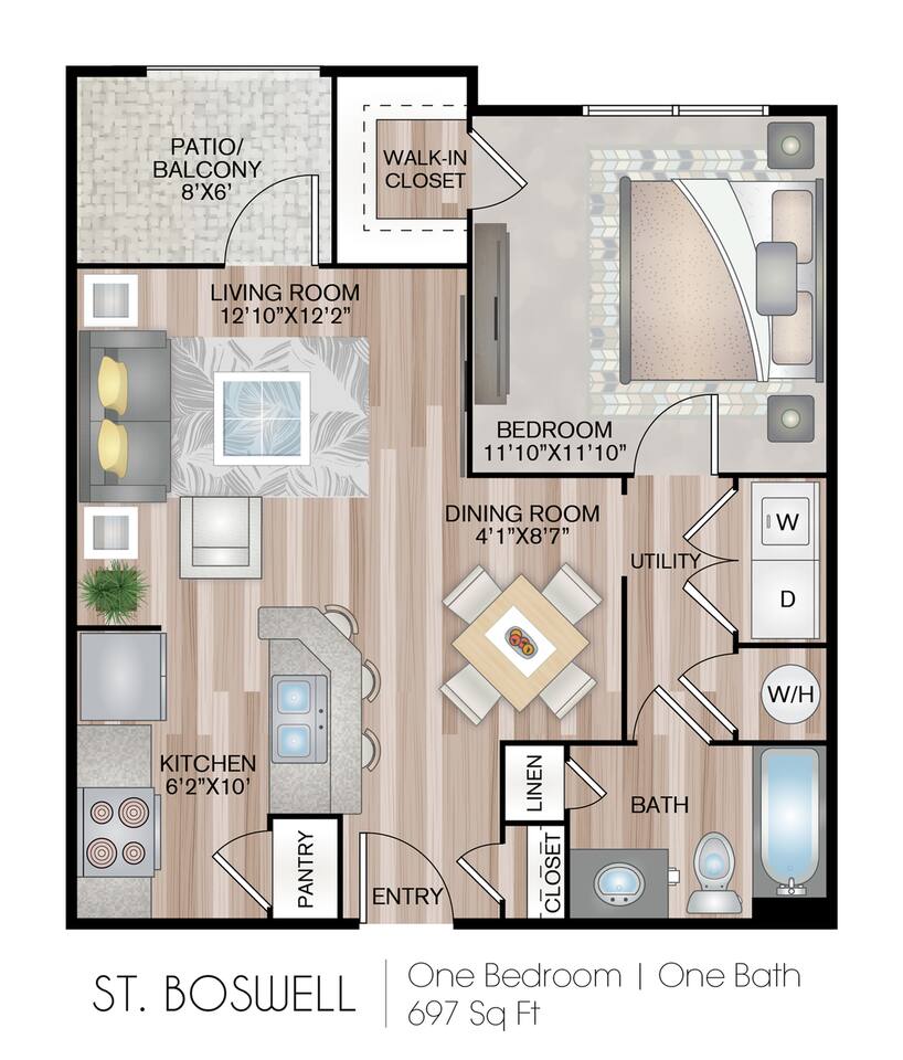Floorplan diagram for St. Boswell, showing 1 bedroom