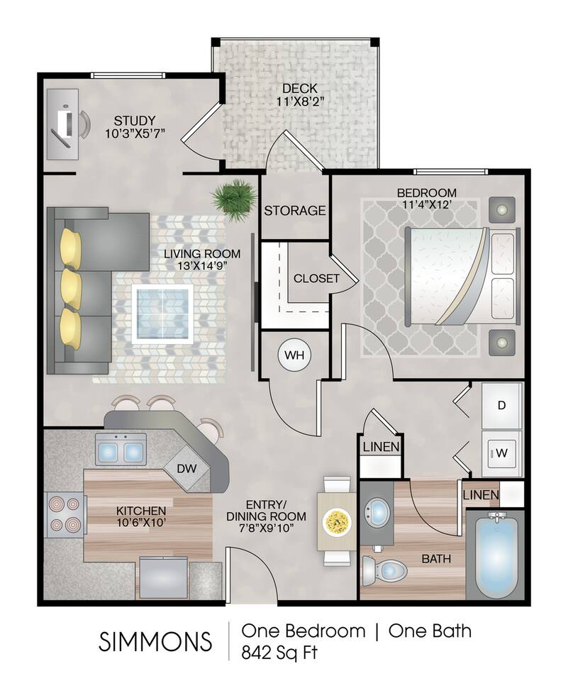 Floorplan diagram for Simmons, showing 1 bedroom