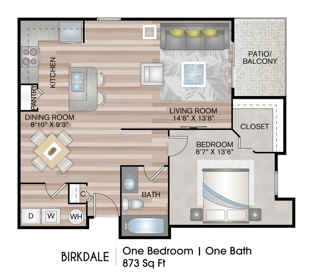 Floorplan diagram for BIRKDALE, showing 1 bedroom