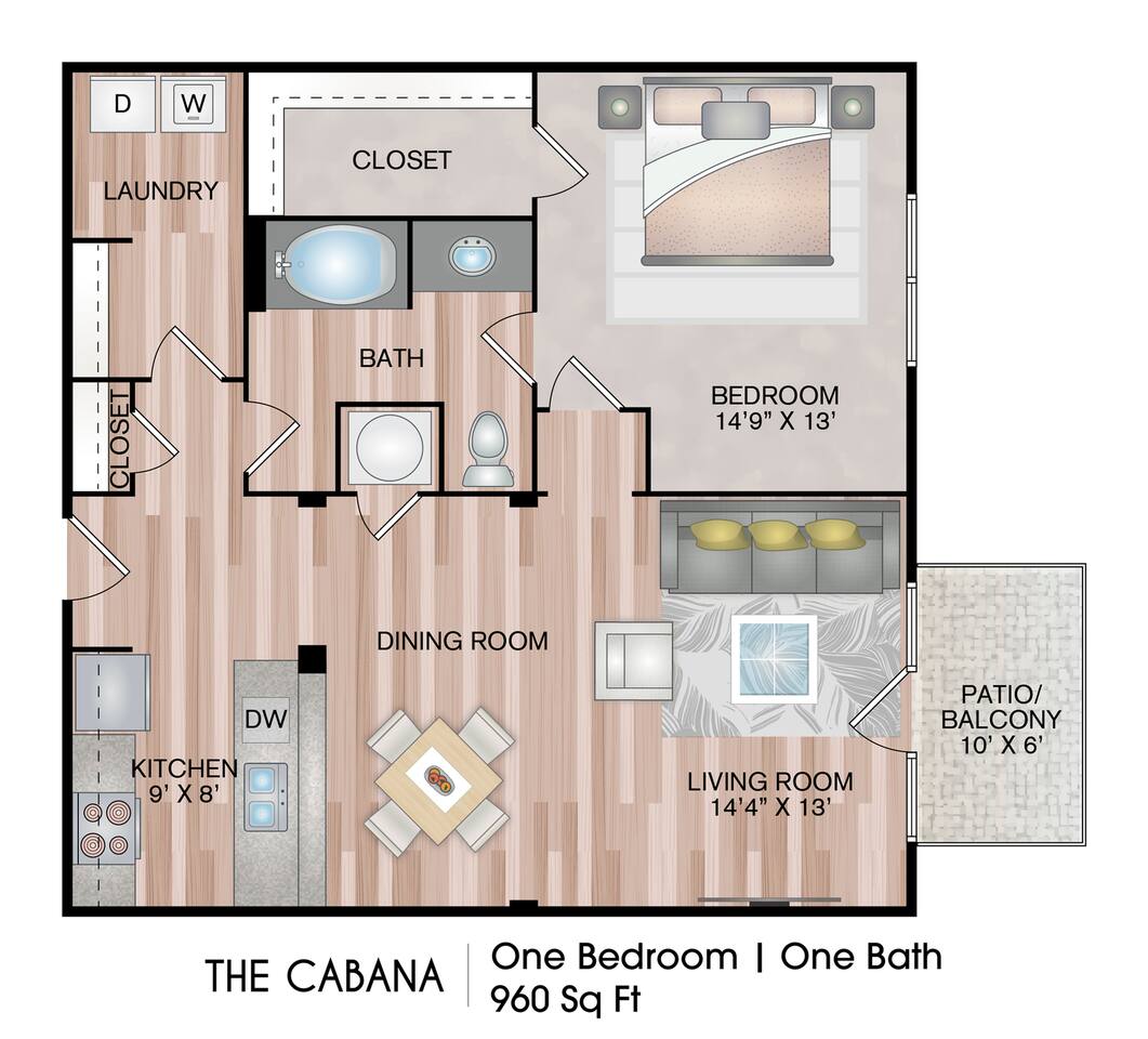 Floorplan diagram for The Cabana, showing 1 bedroom