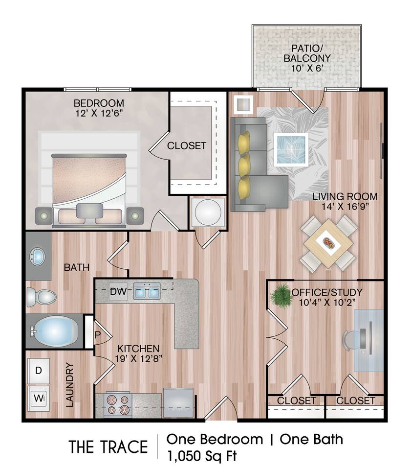 Floorplan diagram for The Trace, showing 1 bedroom