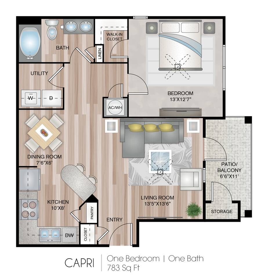 Floorplan diagram for Capri, showing 1 bedroom
