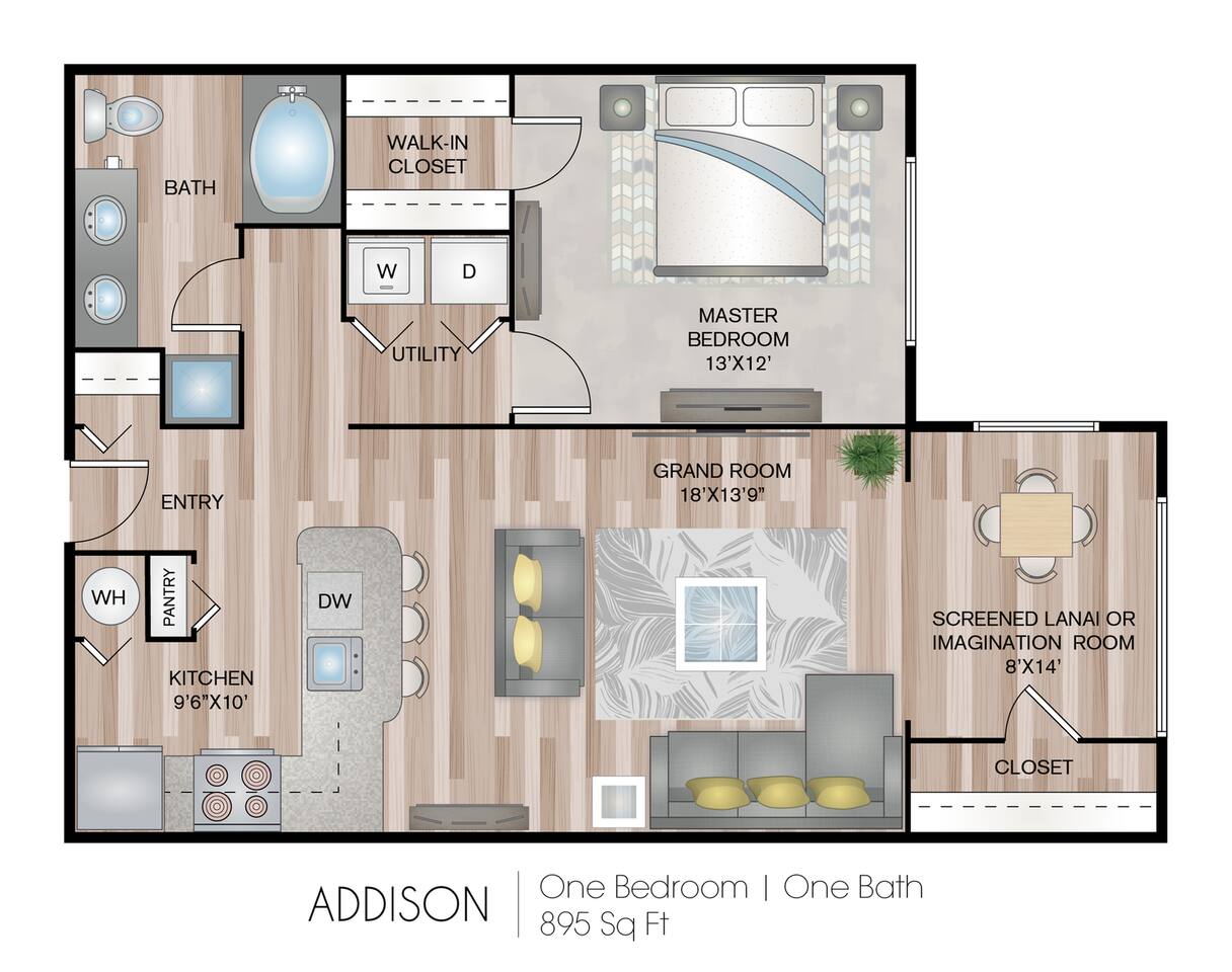 Floorplan diagram for Addison - Premium, showing 1 bedroom