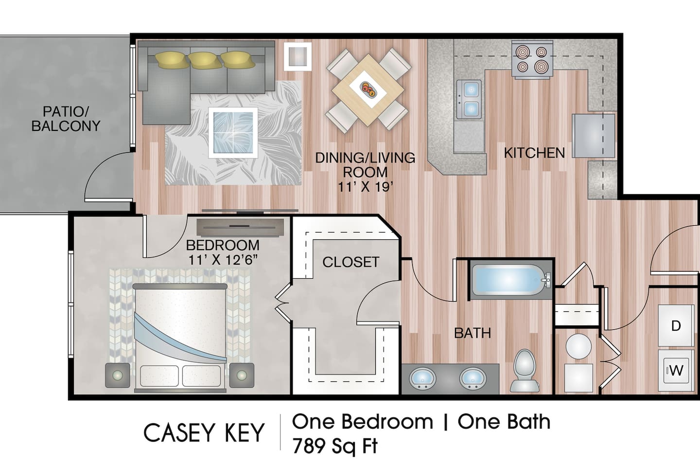 Floorplan diagram for Casey Key, showing 1 bedroom