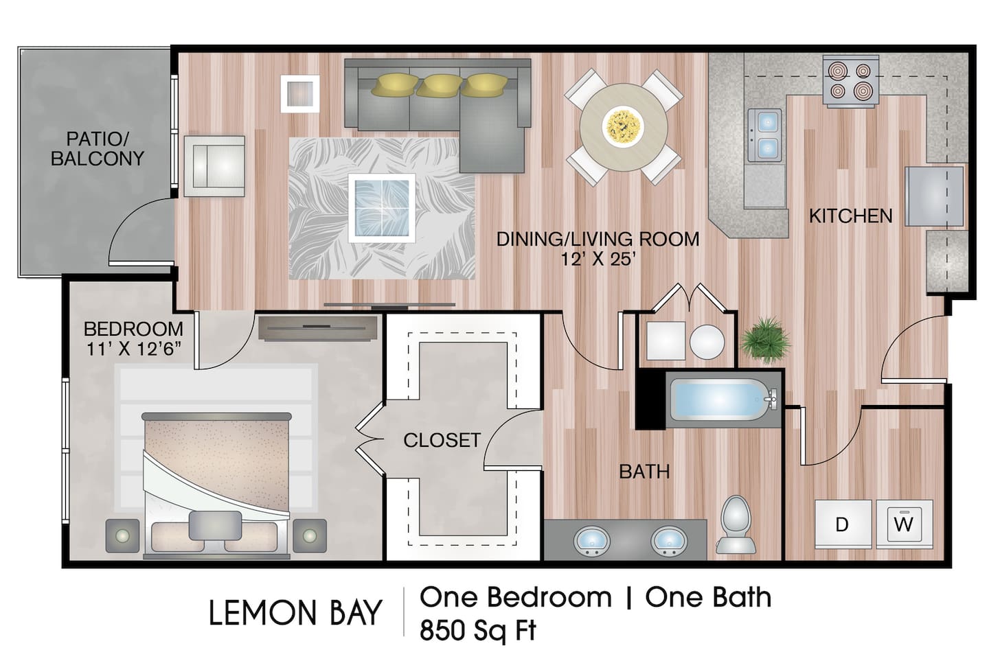Floorplan diagram for Lemon Bay, showing 1 bedroom