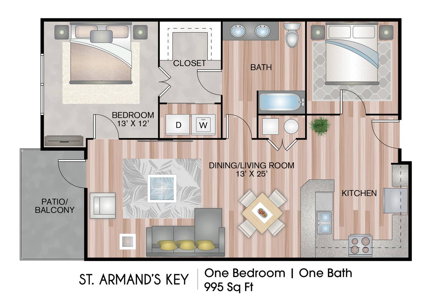 Floorplan diagram for St. Armands Key with Den, showing 1 bedroom