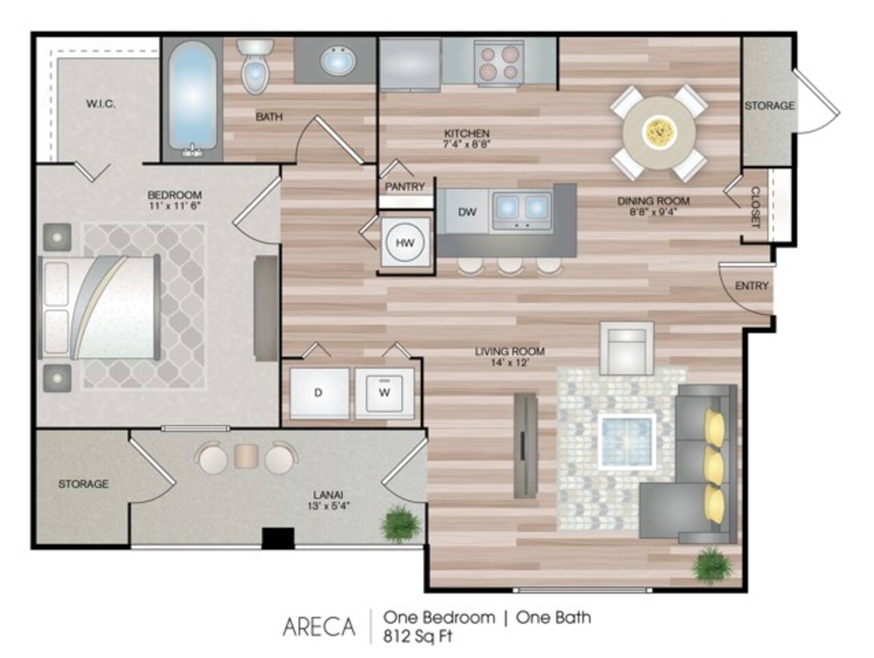 Floorplan diagram for Areca, showing 1 bedroom