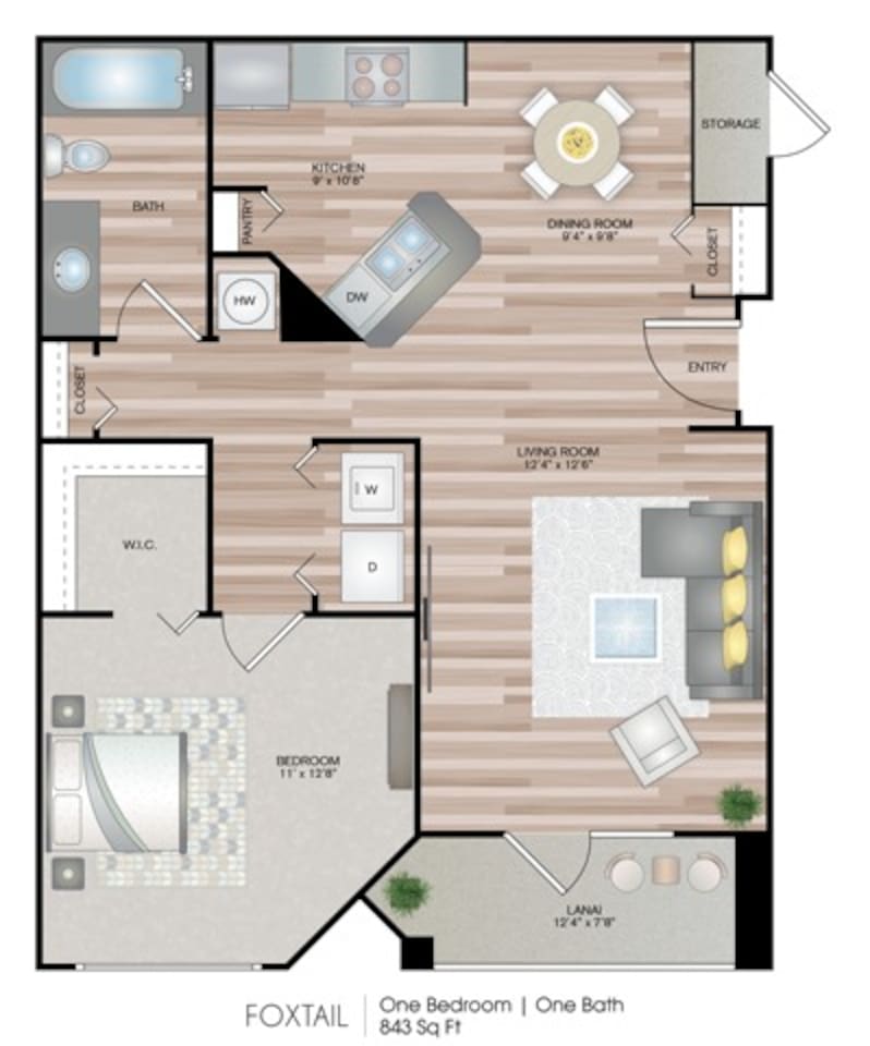 Floorplan diagram for Foxtail, showing 1 bedroom