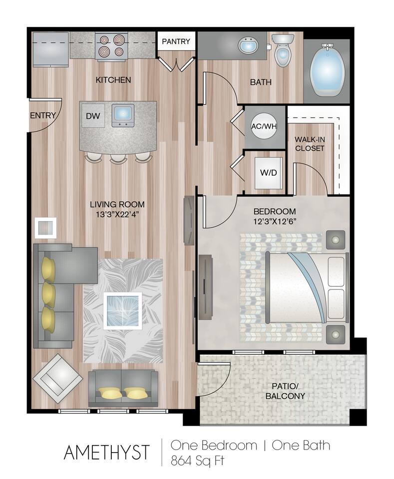 Floorplan diagram for Amethyst, showing 1 bedroom