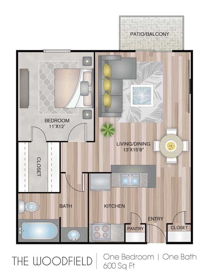 Floorplan diagram for The Woodfield, showing 1 bedroom