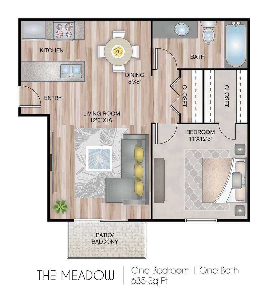 Floorplan diagram for The Meadow, showing 1 bedroom