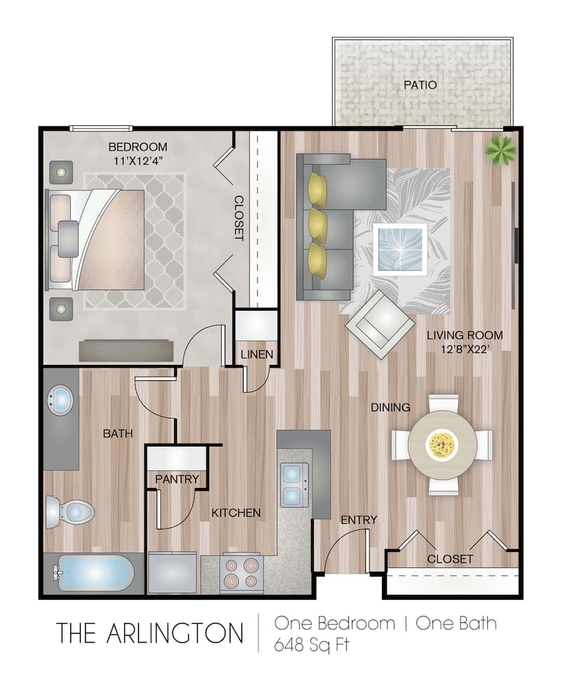 Floorplan diagram for The Arlington, showing 1 bedroom