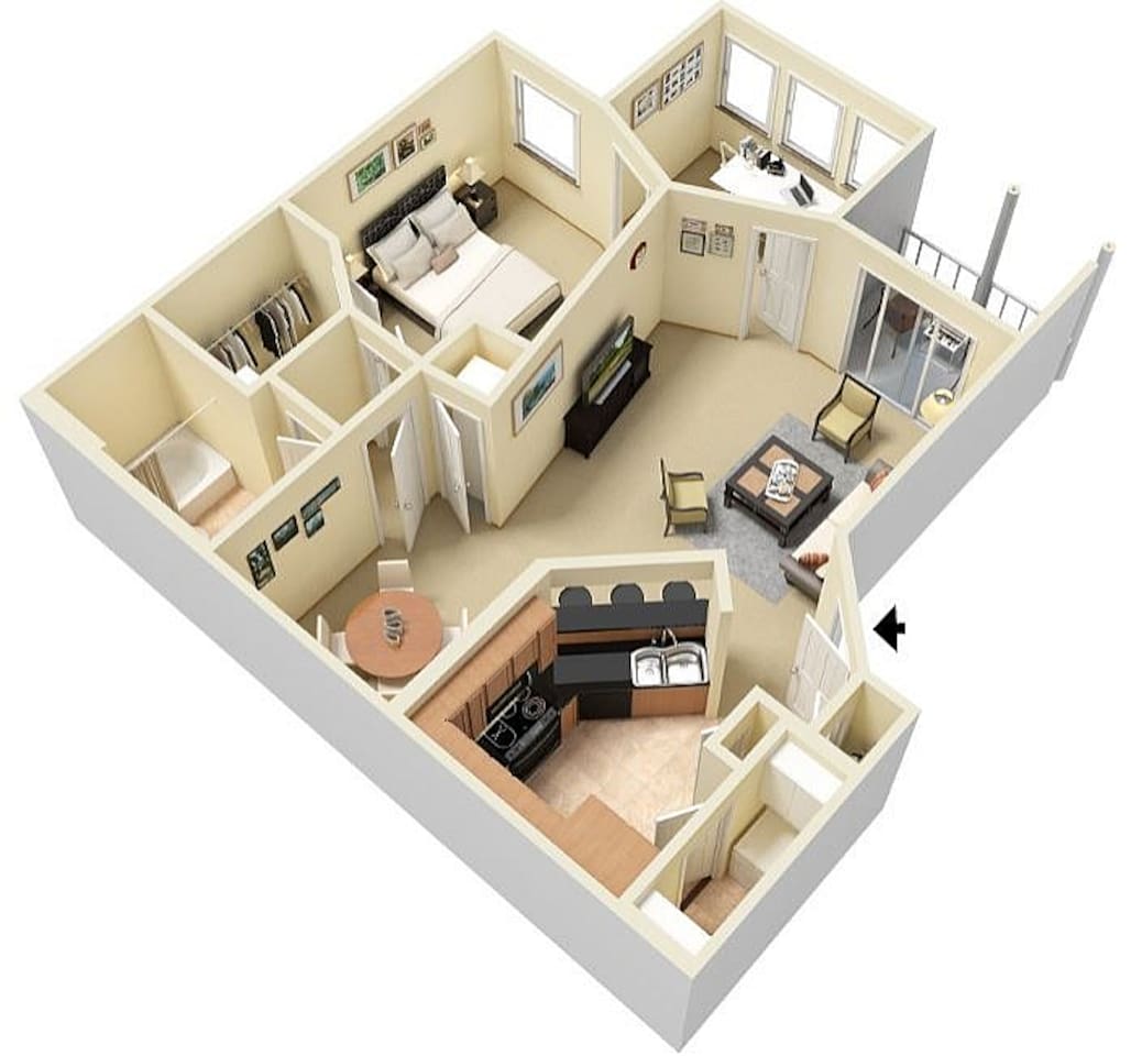 Floorplan diagram for Indigo with Den, showing 1 bedroom