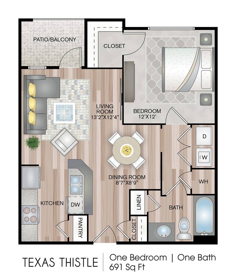 Floorplan diagram for Texas Thistle – Premium Upgrade, showing 1 bedroom