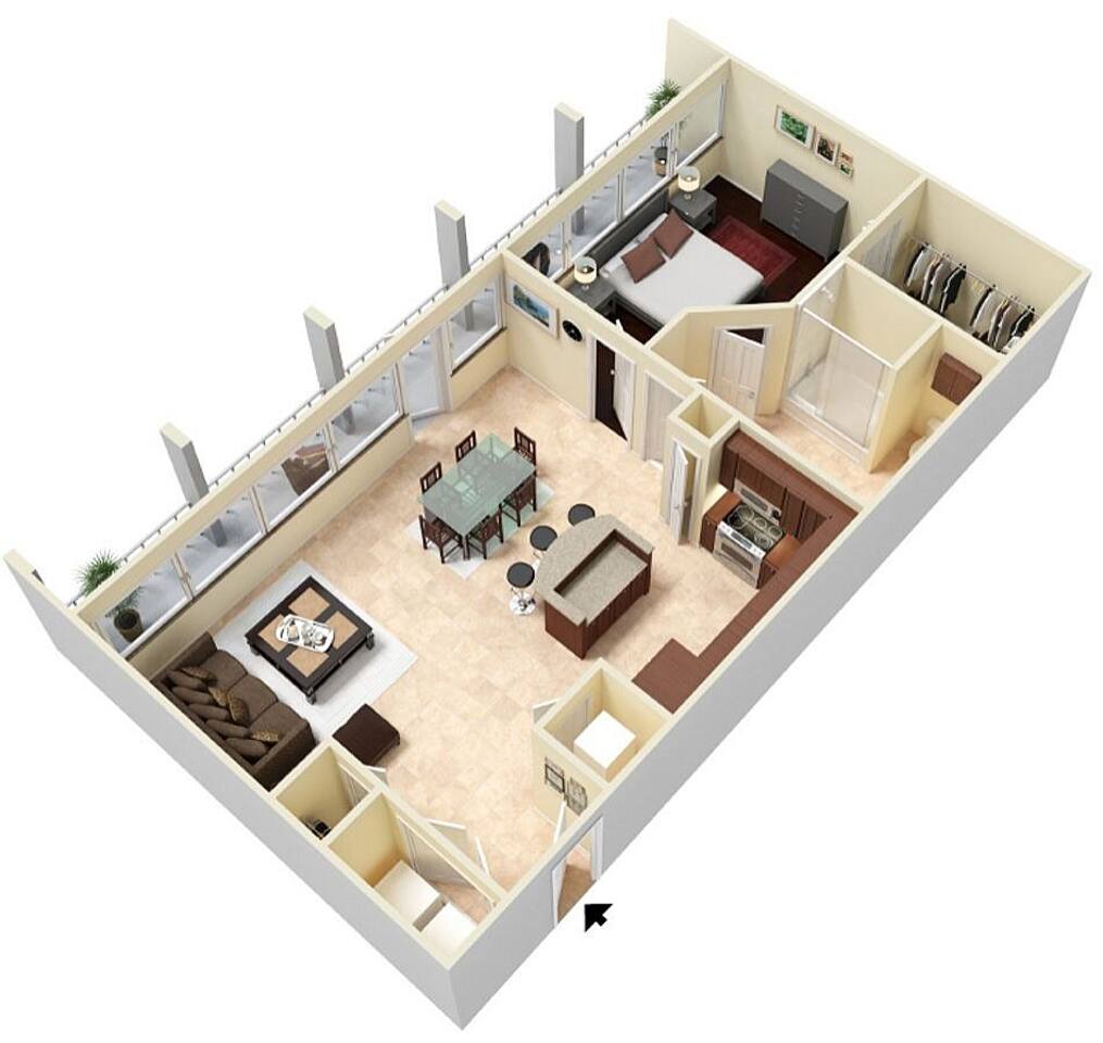 Floorplan diagram for Bering Tower, showing 1 bedroom