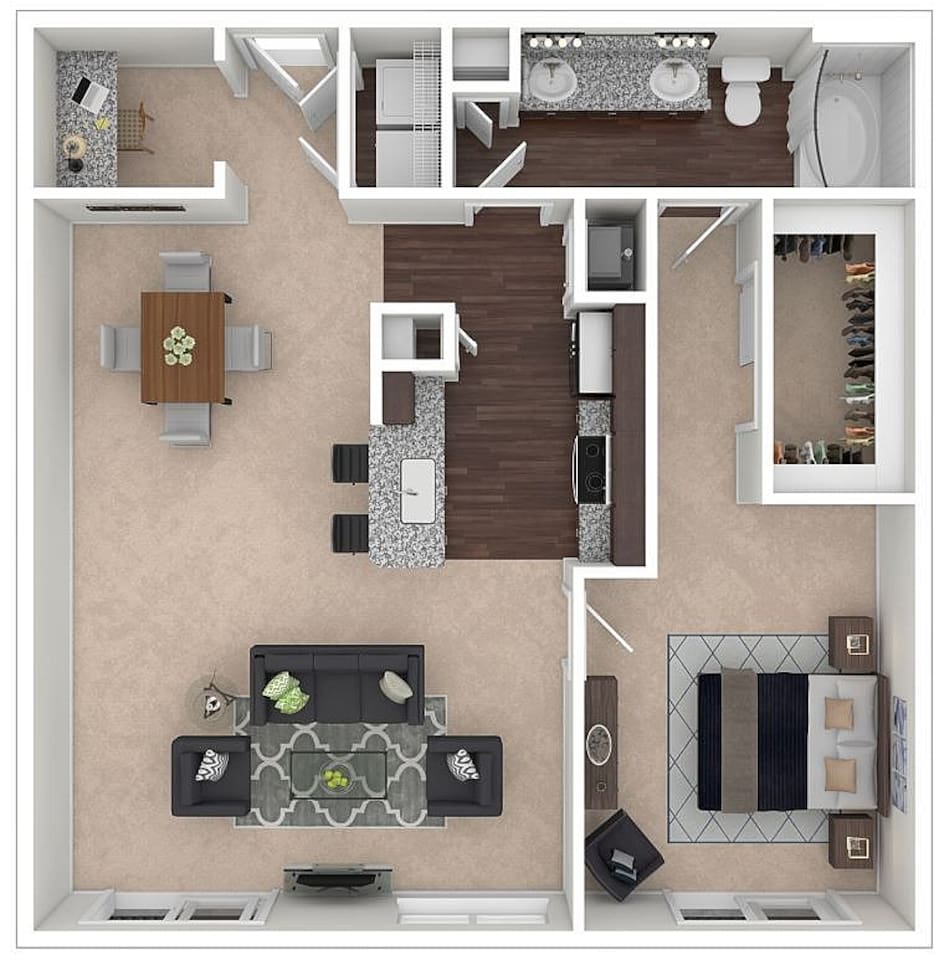 Floorplan diagram for Durham II Midrise, showing 1 bedroom