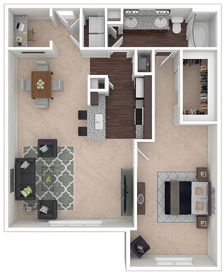 Floorplan diagram for Durham IV Midrise, showing 1 bedroom