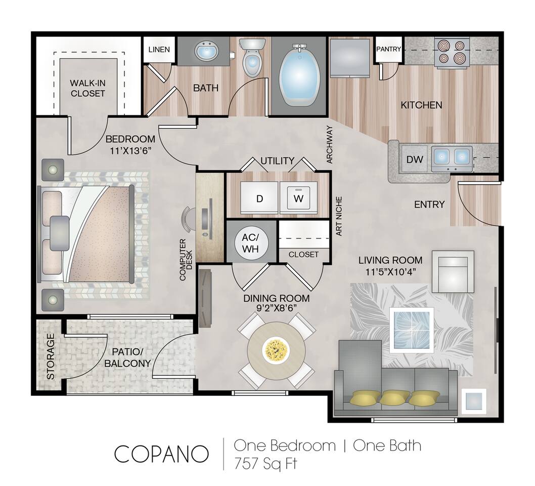 Floorplan diagram for Copano, showing 1 bedroom