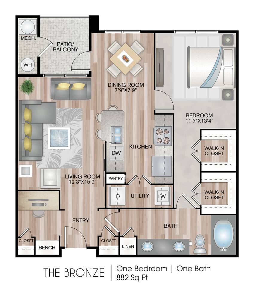 Floorplan diagram for The Bronze, showing 1 bedroom