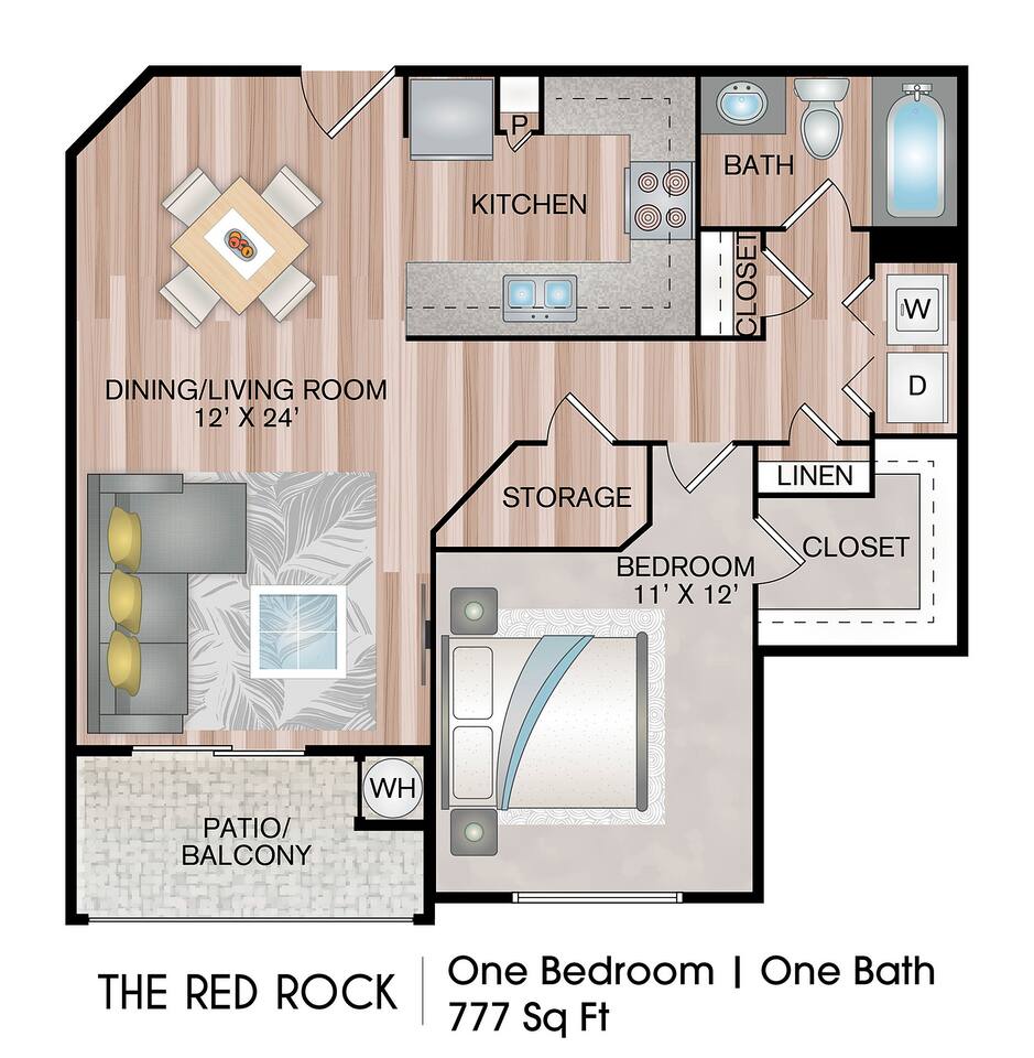 Floorplan diagram for The Red Rock - Premium Plus, showing 1 bedroom