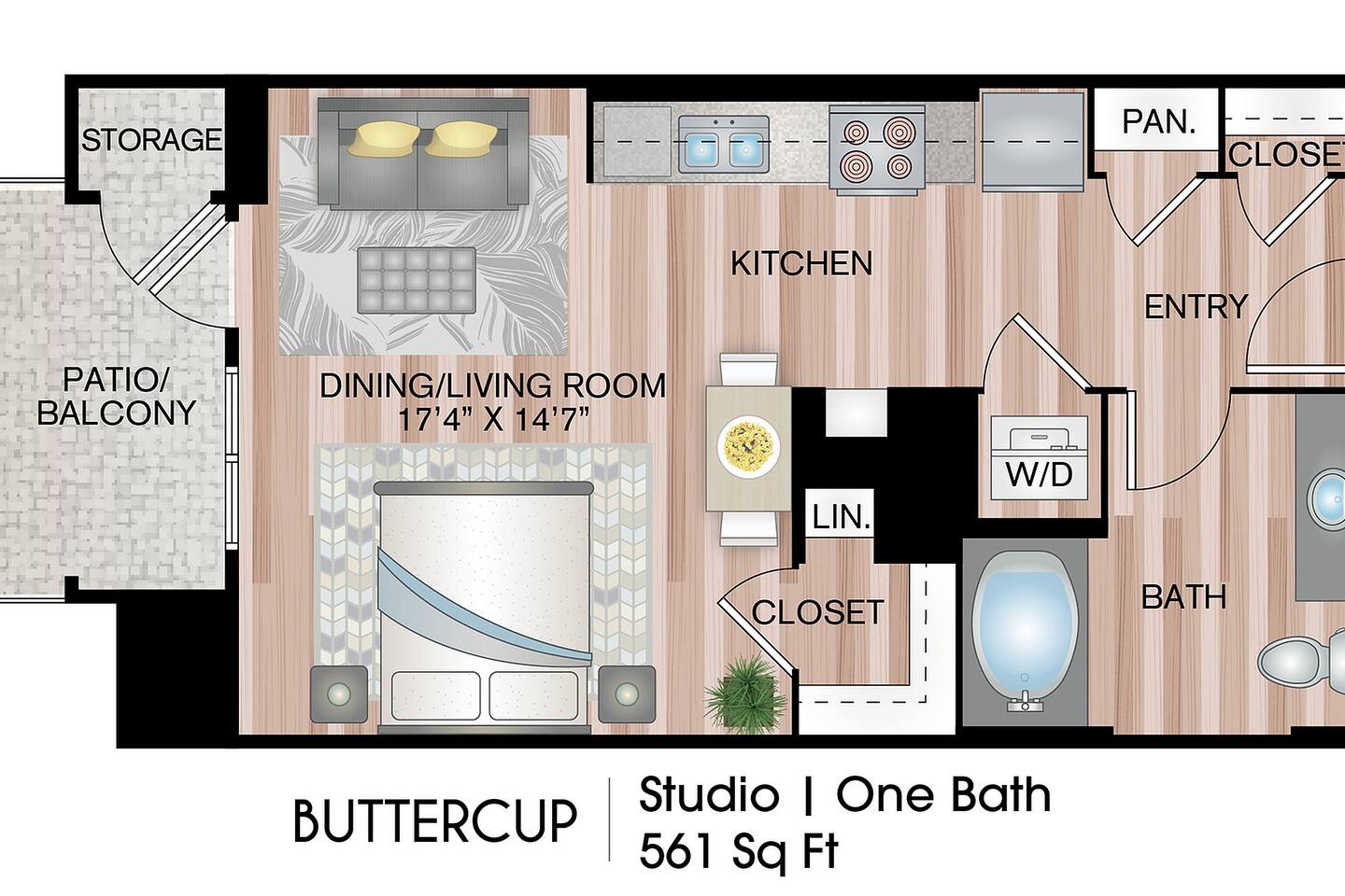 Floorplan diagram for Buttercup, showing Studio