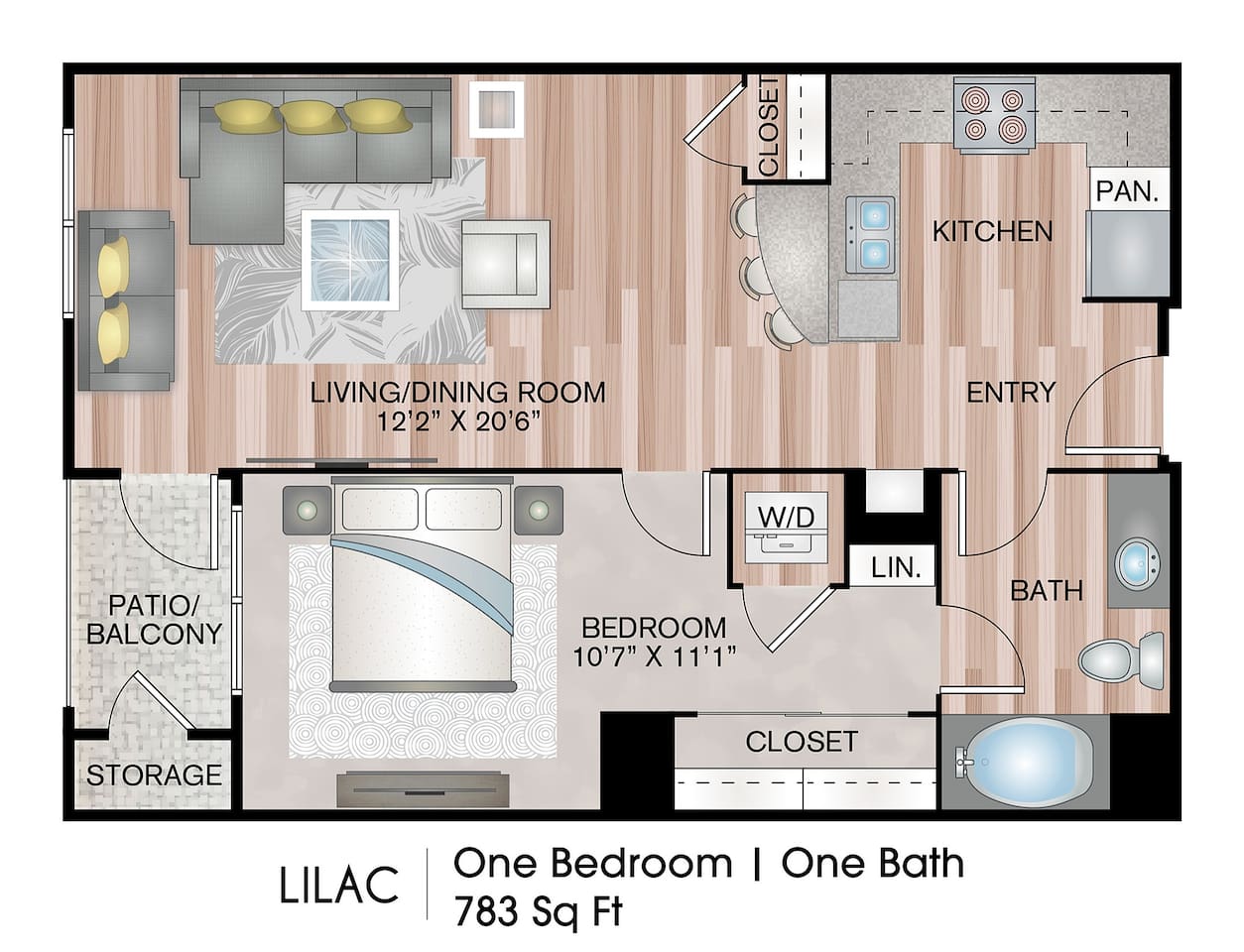 Floorplan diagram for Lilac, showing 1 bedroom