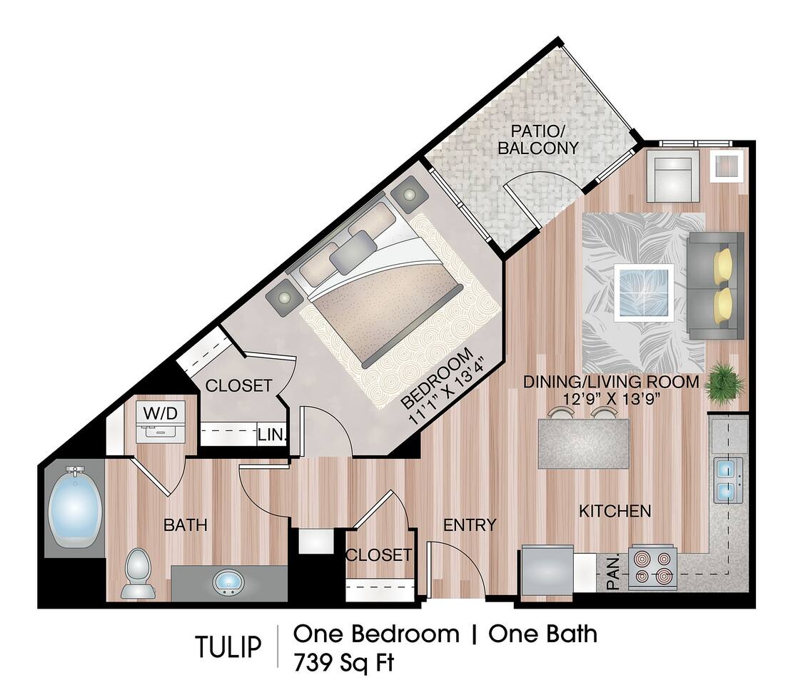 Floorplan diagram for Tulip, showing 1 bedroom