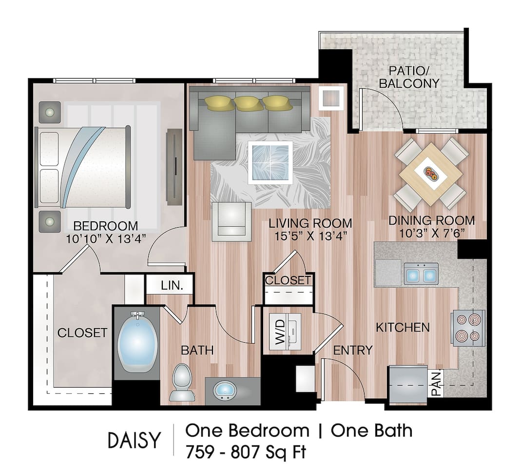 Floorplan diagram for Daisy, showing 1 bedroom