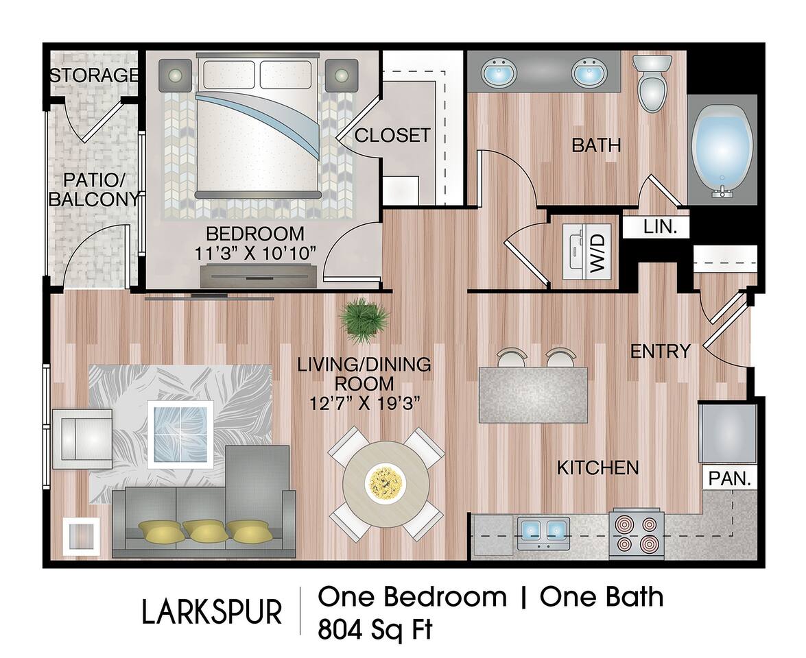 Floorplan diagram for Larkspur, showing 1 bedroom