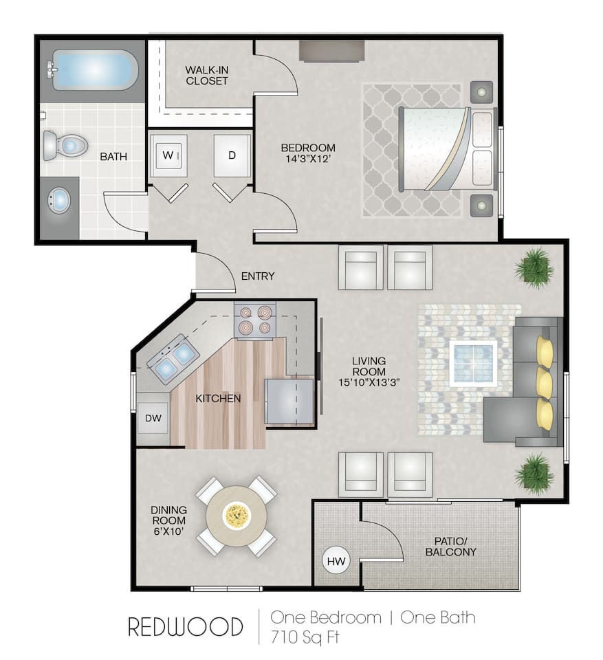 Floorplan diagram for Redwood Deluxe, showing 1 bedroom
