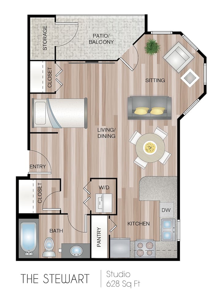 Floorplan diagram for The Stewart, showing Studio