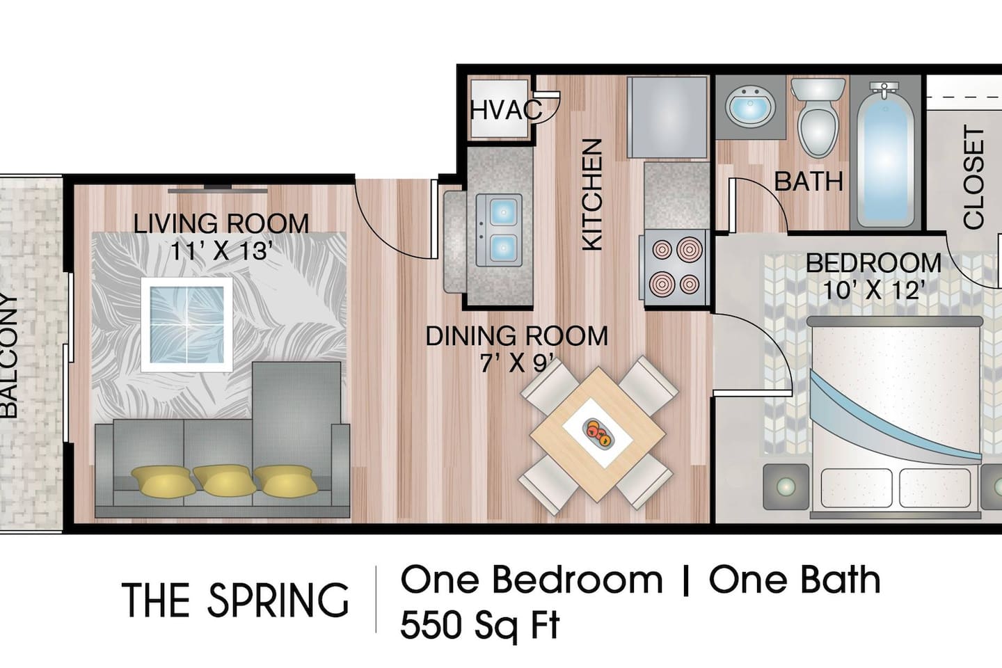 Floorplan diagram for The Spring, showing 1 bedroom