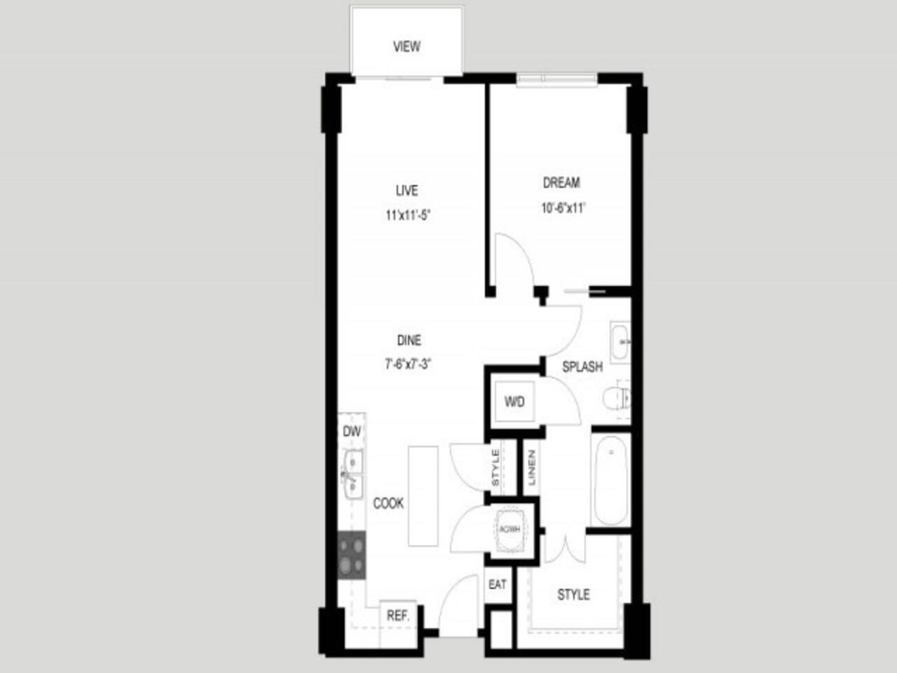 Floorplan diagram for The Stadium, showing 1 bedroom
