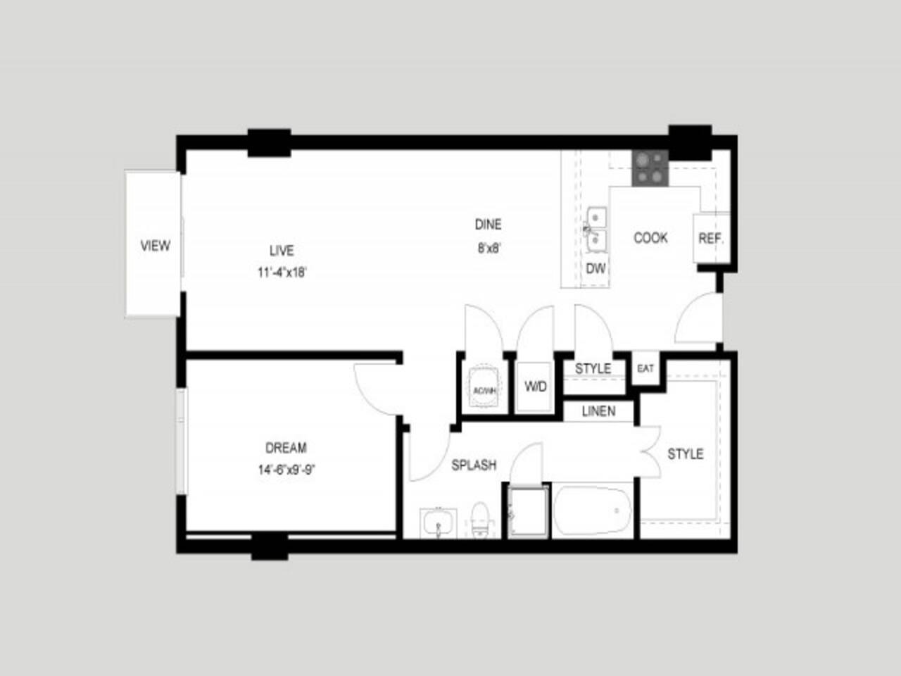 Floorplan diagram for The Enfield, showing 1 bedroom
