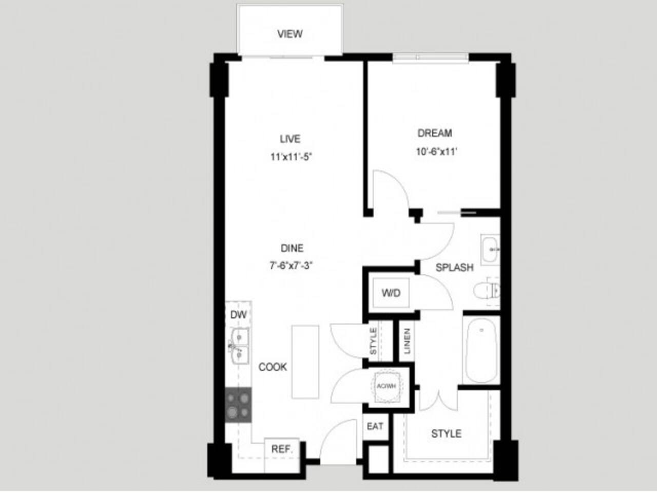 Floorplan diagram for The Stadium - Terrace, showing 1 bedroom