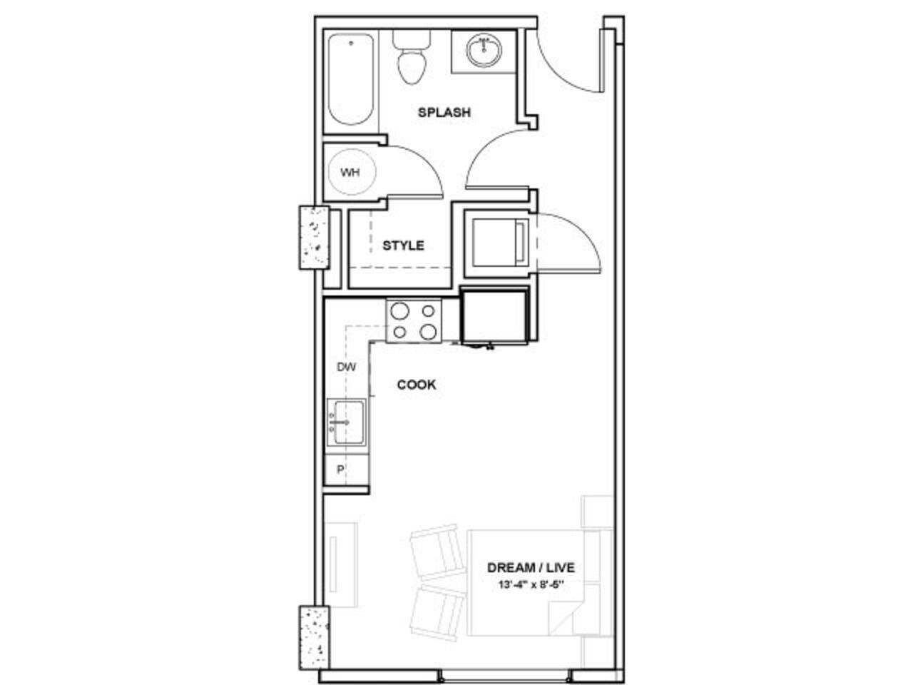 Floorplan diagram for The Ewing Tower, showing Studio