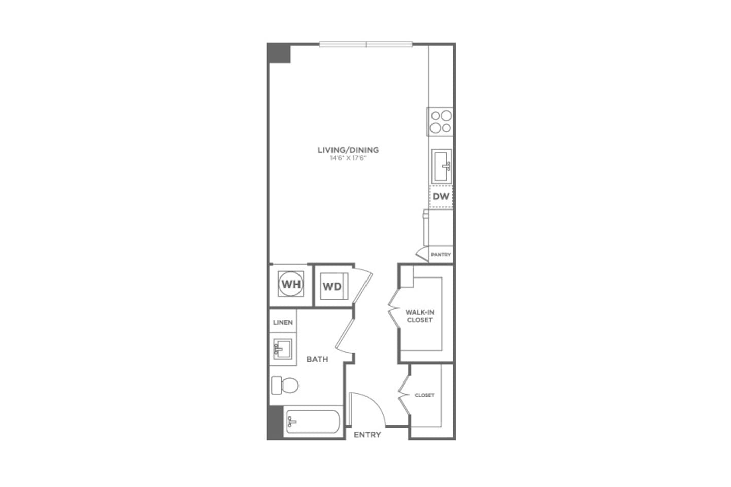 Floorplan diagram for Studio (475 SF), showing Studio