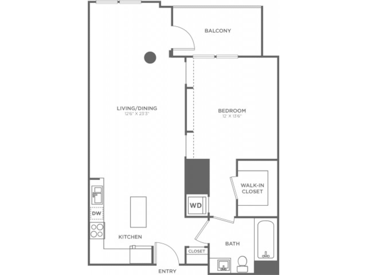 Floorplan diagram for One Bedroom One Bath (810 SF), showing 1 bedroom
