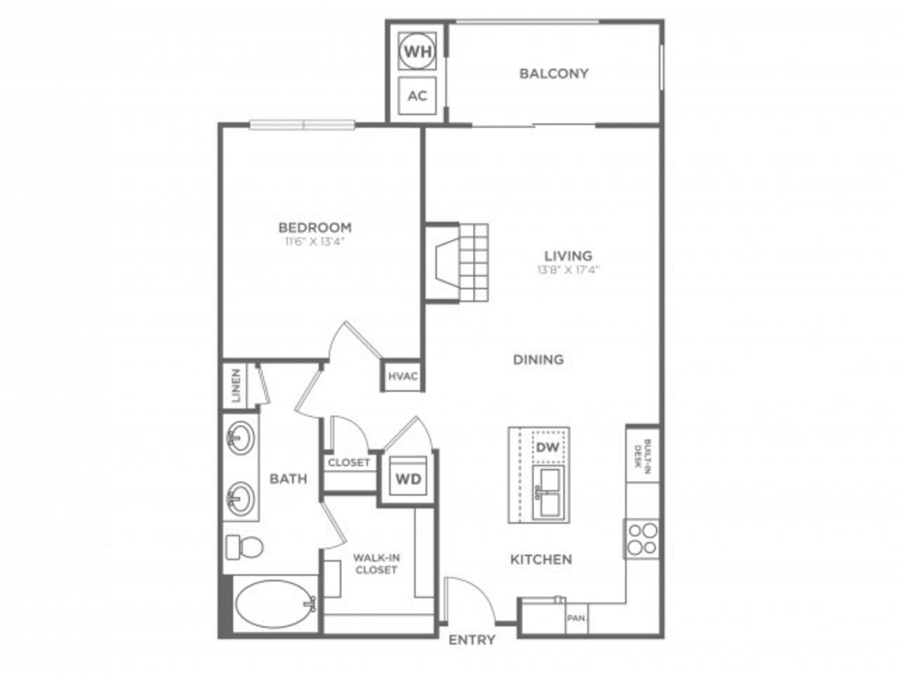 Floorplan diagram for 1 Bedroom 1 Bath (785 SF), showing 1 bedroom