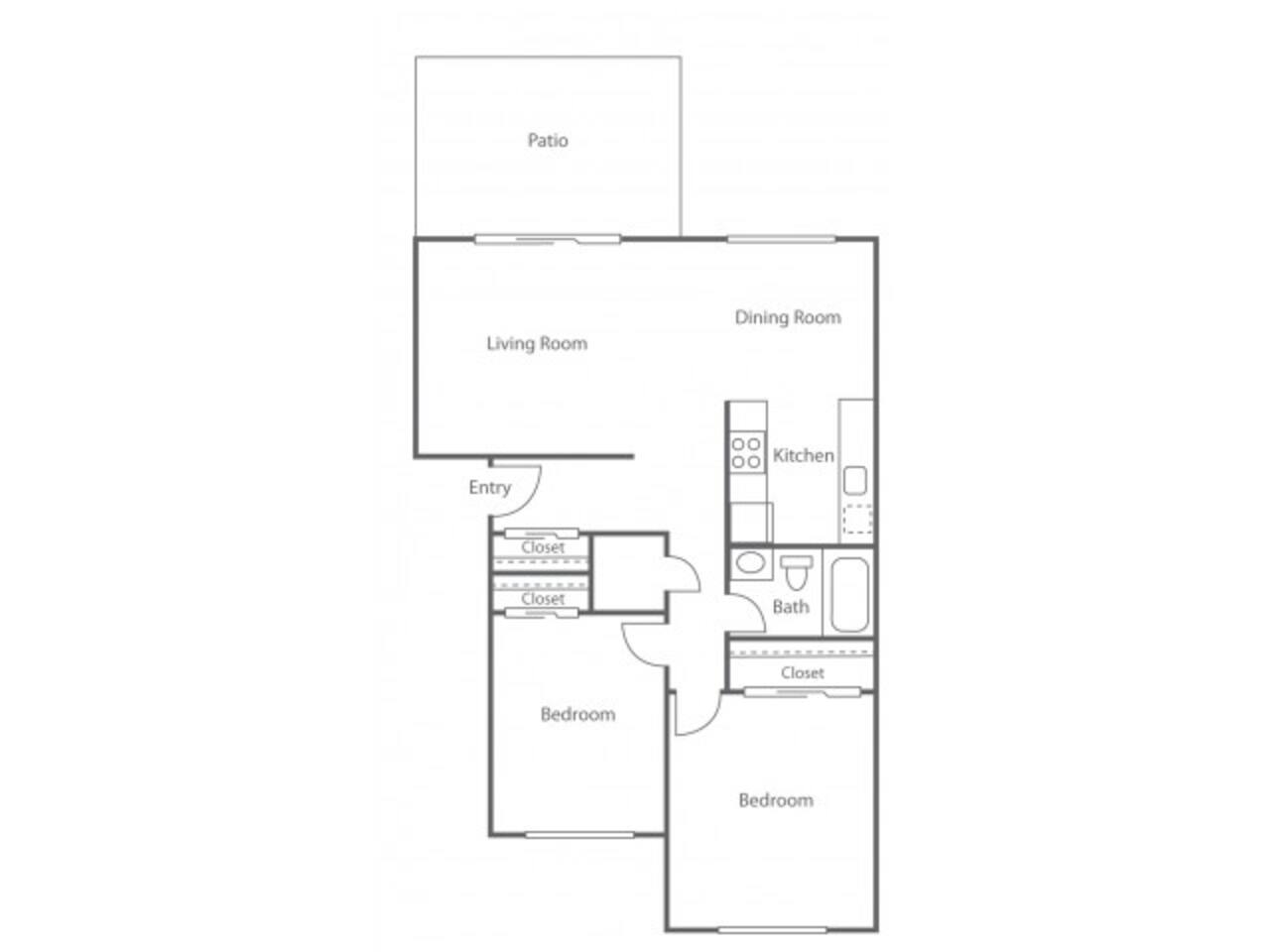Floorplan diagram for 2BD/1BA Plan A - Classic, showing 2 bedroom