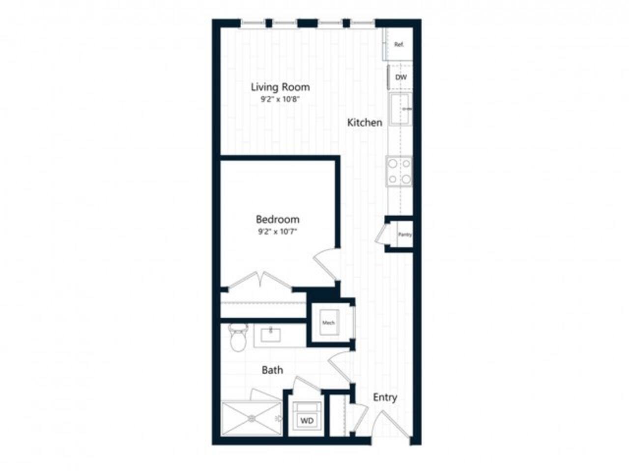 Floorplan diagram for Studio (557 SF), showing Studio