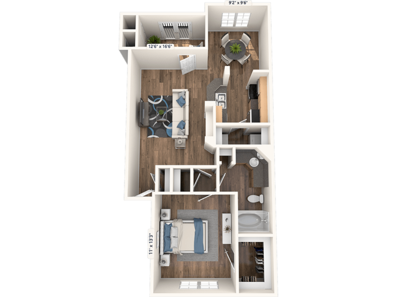 Floorplan diagram for Oporto, showing 1 bedroom