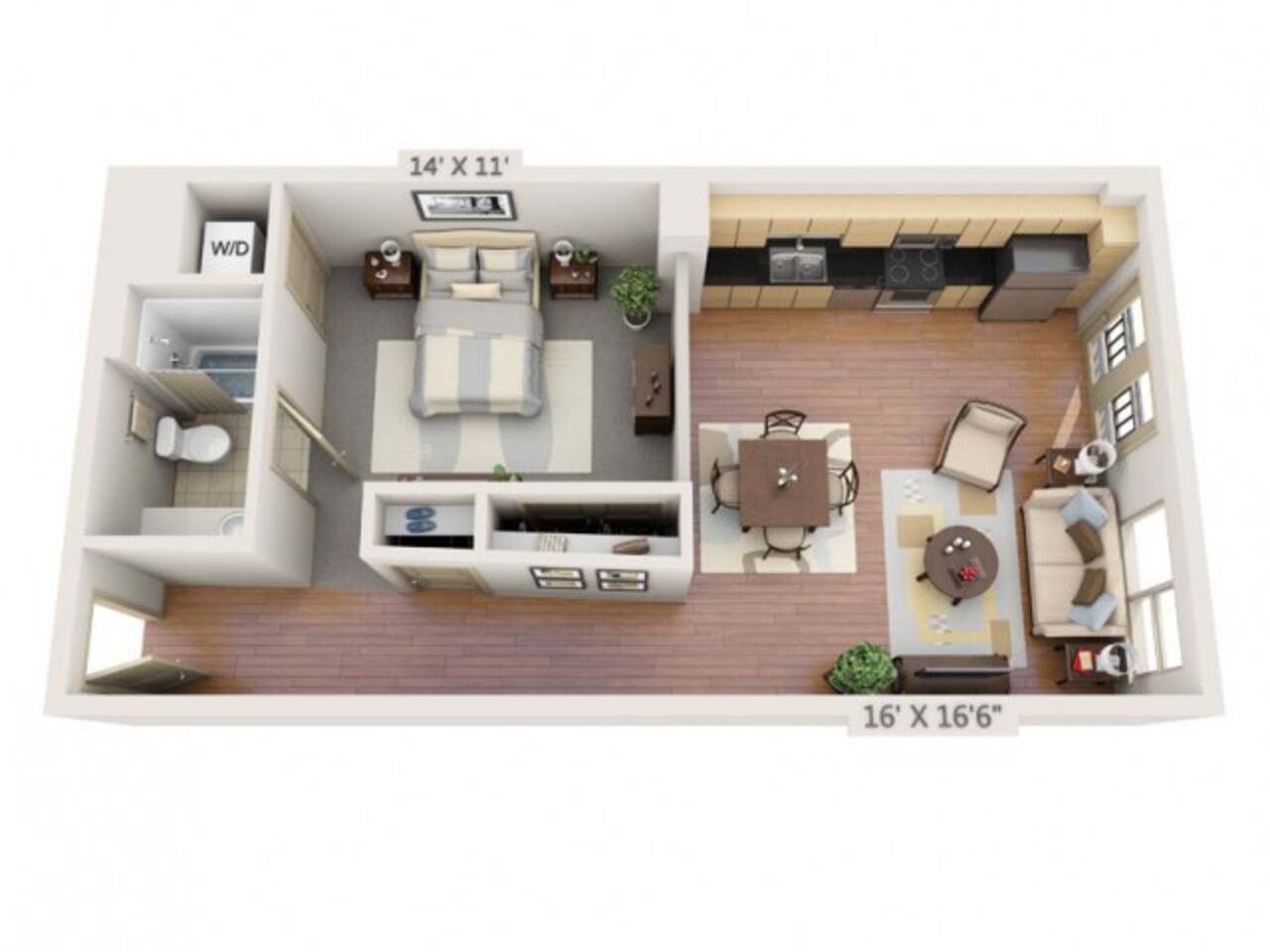 Floorplan diagram for Crestone, showing 1 bedroom