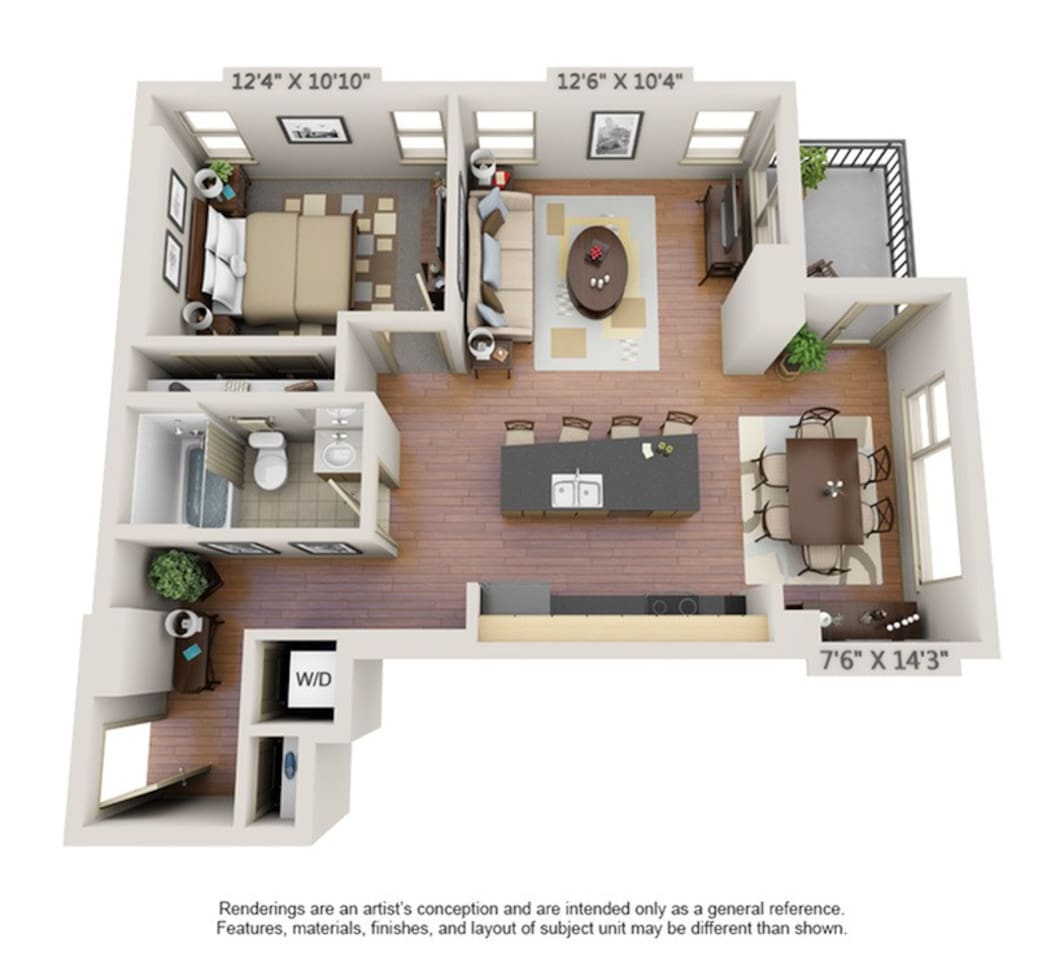 Floorplan diagram for Caribou, showing 1 bedroom