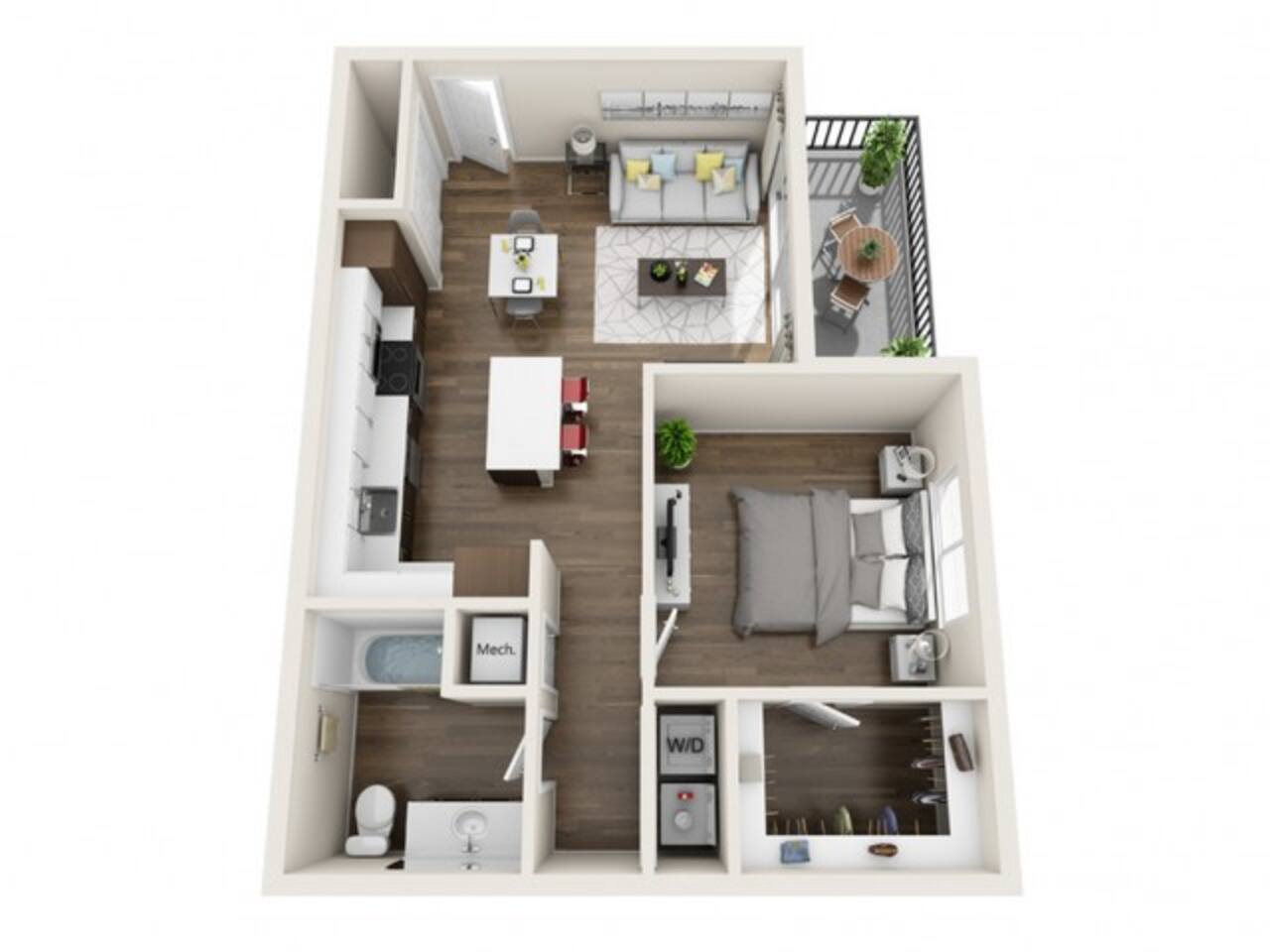 Floorplan diagram for 1C, showing 1 bedroom