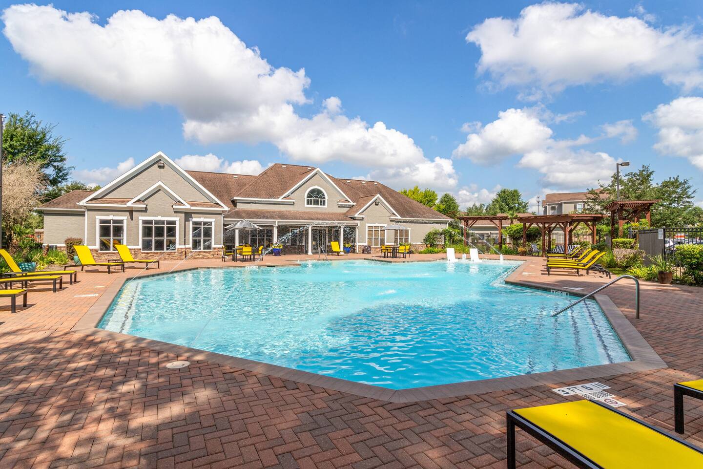 Exterior of Carrington Park at Huffmeister, an Airbnb-friendly apartment in Cypress, TX