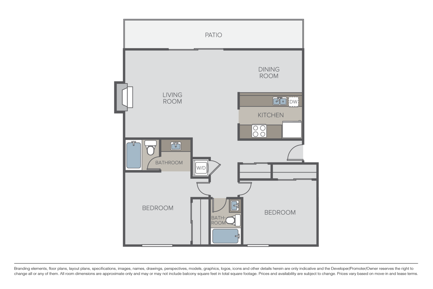 Floorplan diagram for Plan 2B, showing 2 bedroom