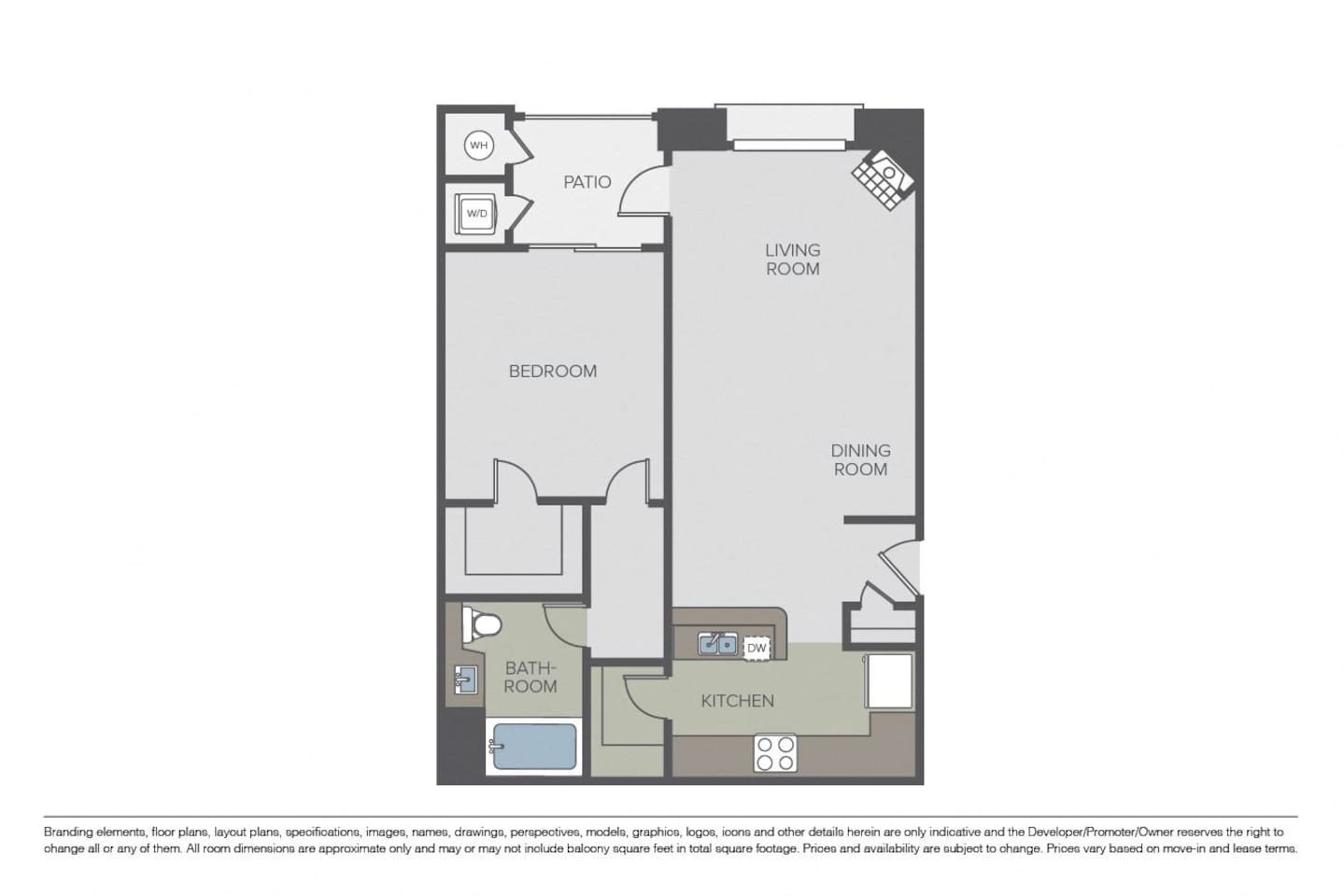 Floorplan diagram for Sierra, showing 1 bedroom