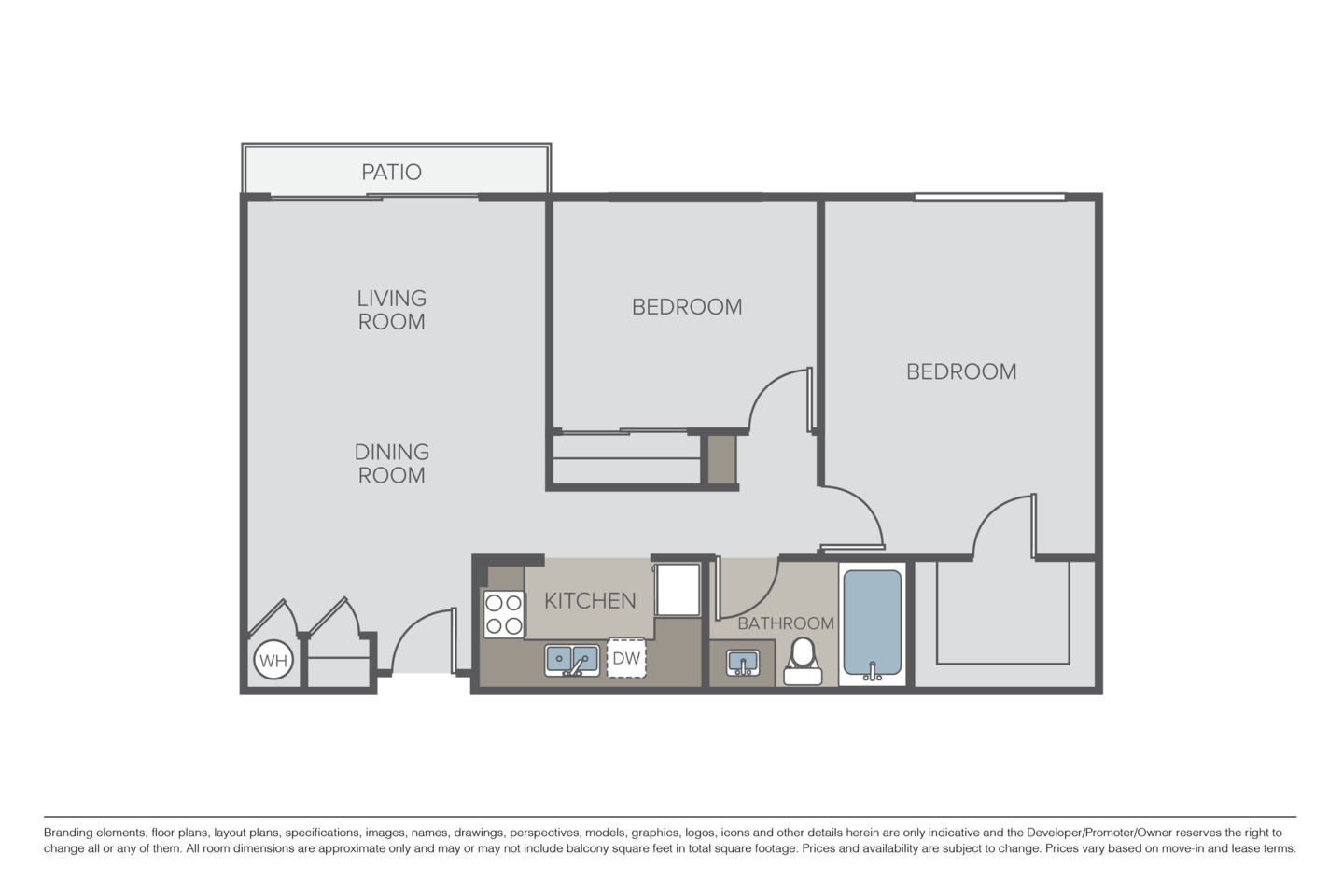 Floorplan diagram for Two Bedroom, showing 2 bedroom