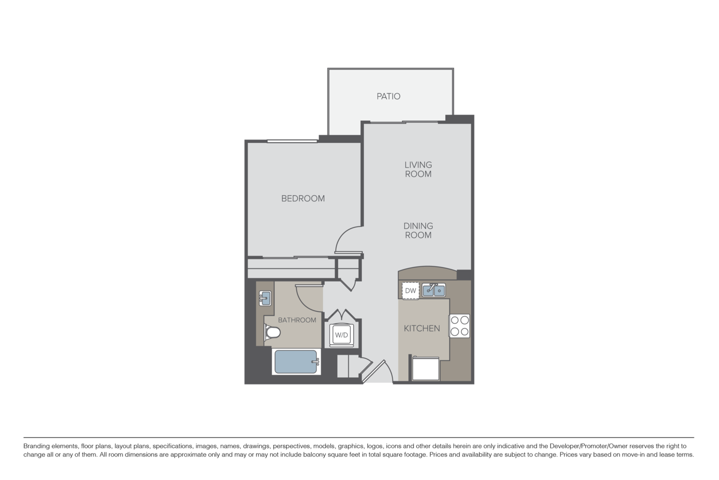 Floorplan diagram for The Huntington, showing 1 bedroom